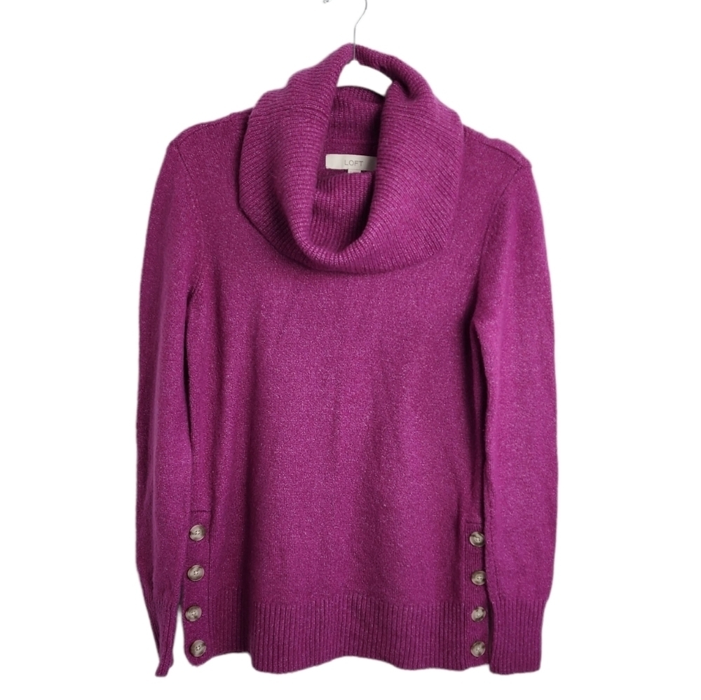 Loft Cowl Neck Long Sleeve Magenta Color Women's Sweater Size S